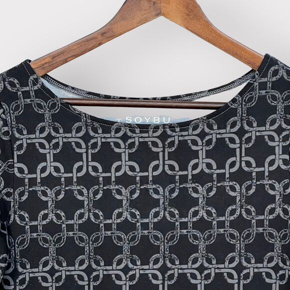 Soybu Activewear Dress Women M Black Pullover Geometric Link‎ Ruched 3/4 Sleeve - Picture 3 of 9